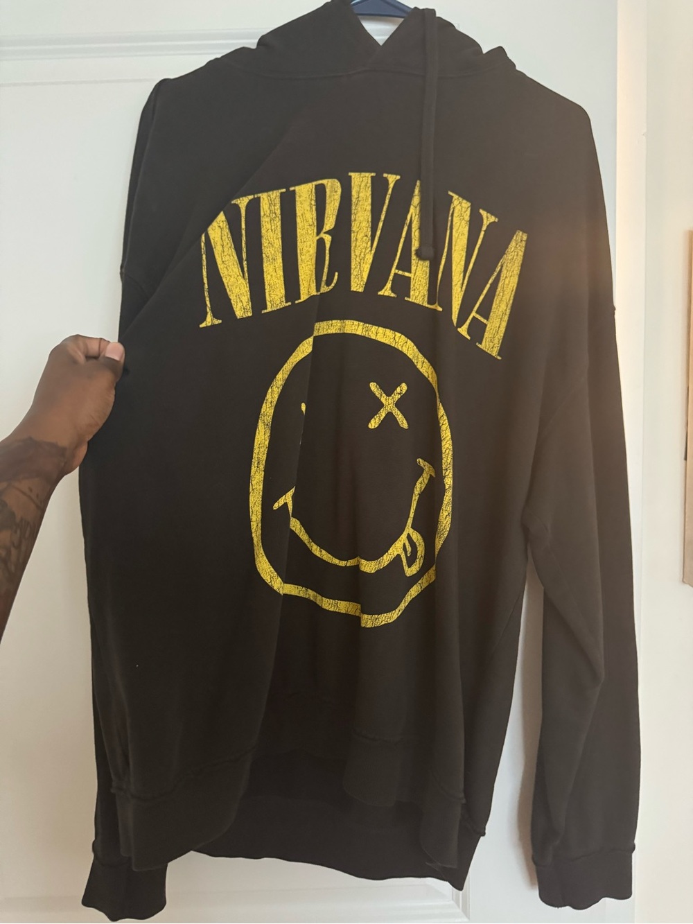 NIRVANA Black Hoodie with Yellow Smiley Graphic
